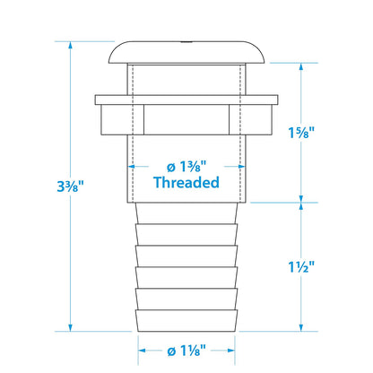 Seachoice 18091 Thru-Hull Connector w/ Broad Flange, White Finish, 1.125 In. -Modern Boat Sales & Service