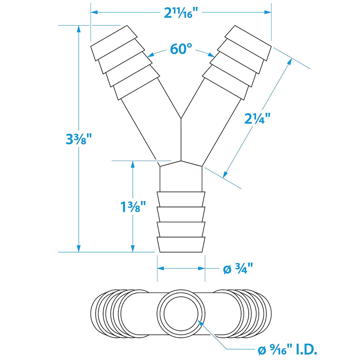 Seachoice 3-Way Y Fitting, Fits 3/4 in. ID Hose, Black Plastic -Modern Boat Sales & Service