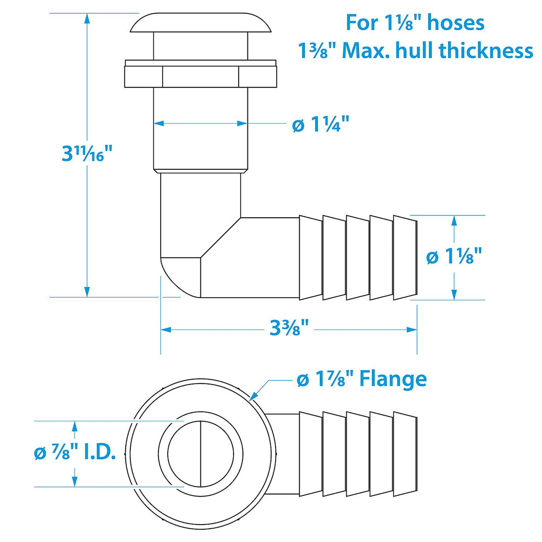 Seachoice 90-Degree Thru-Hull Connector, Fits 1-1/8 In. ID Hose, 1-3/8 In. Max Hull Default Title -Modern Boat Sales & Service