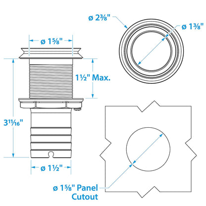 Seachoice Mega-Flow Dripless Thru Hull Fitting, 316 Stainless Steel, Fits 1-1/2 In. Hose, 1-1/2 In. Max. Hull Default Title -Modern Boat Sales & Service