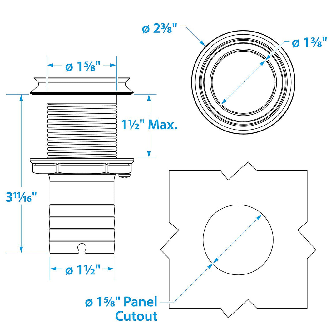 Seachoice Mega-Flow Dripless Thru Hull Fitting, 316 Stainless Steel, Fits 1-1/2 In. Hose, 1-1/2 In. Max. Hull Default Title -Modern Boat Sales & Service
