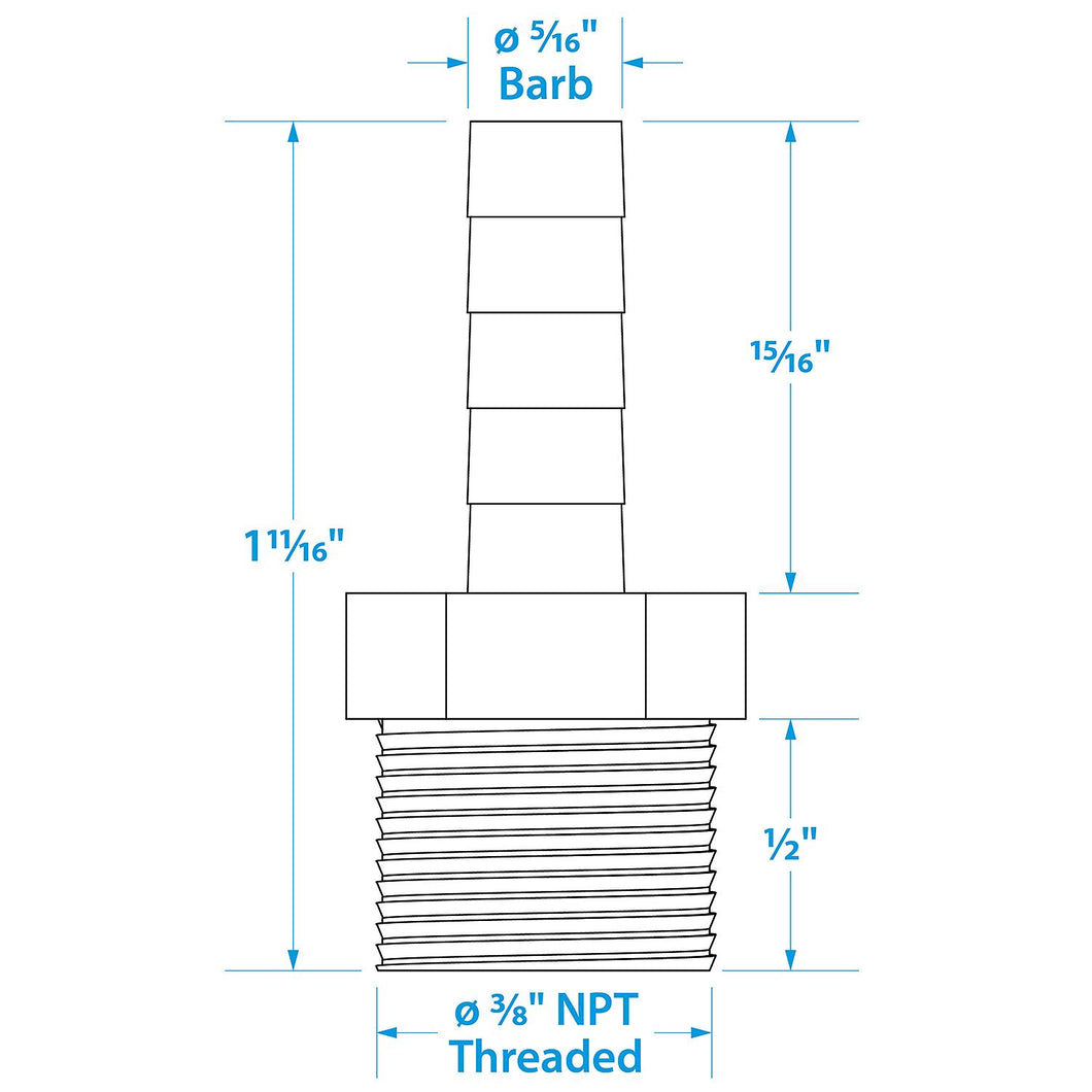 Seachoice Male Hose Barb, 5/16 In. With 3/8 In. Thread Default Title -Modern Boat Sales & Service