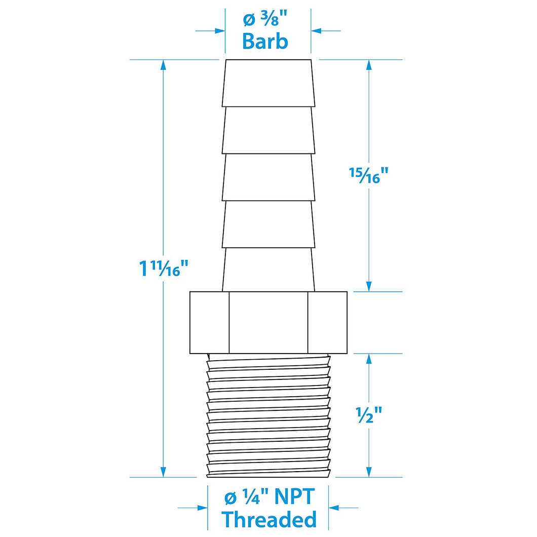 Seachoice Male Hose Barb, 3/8 In. With 1/4 In. Thread Default Title -Modern Boat Sales & Service