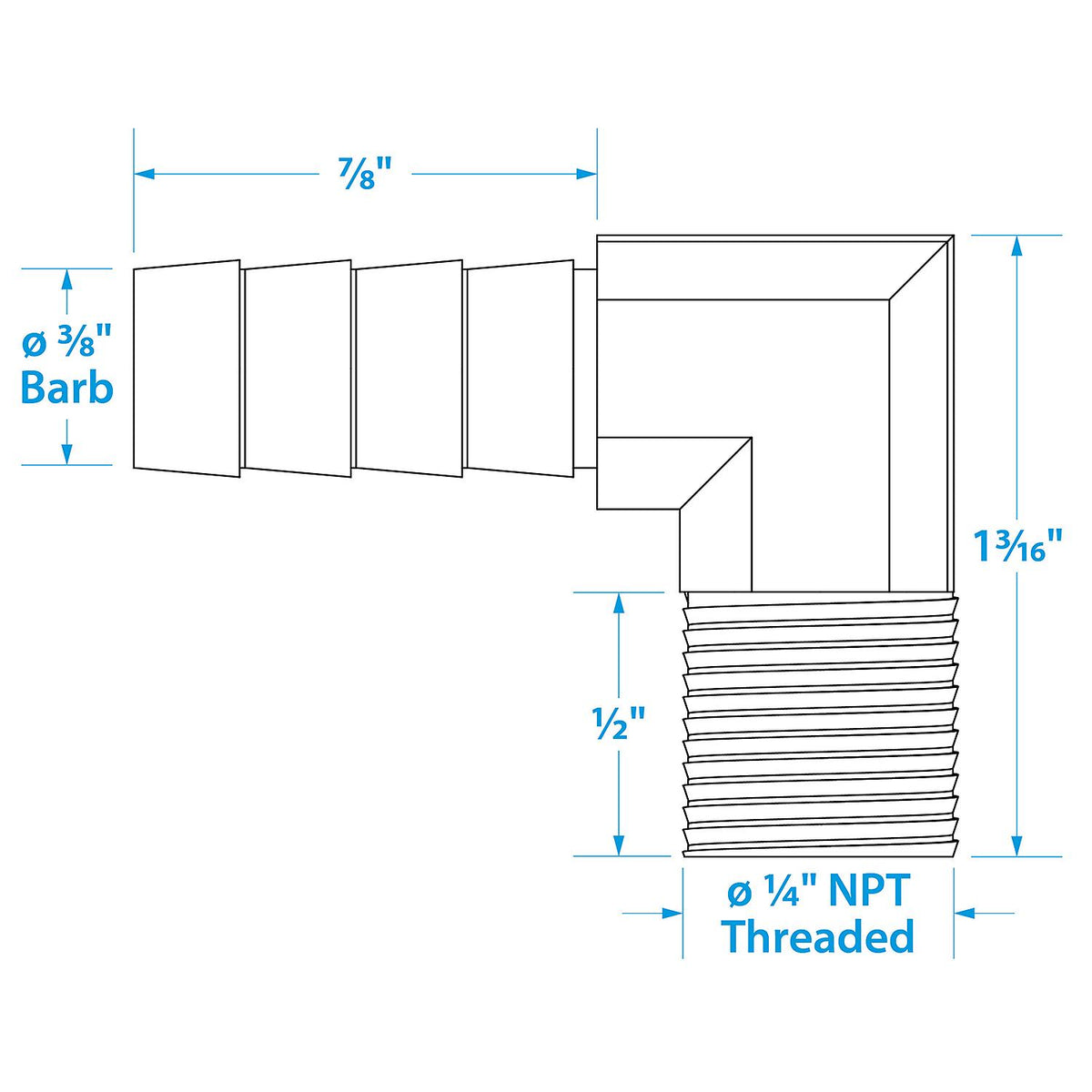 Seachoice 90-Degree Fuel Elbow, 3/8 In. With 1/4 In. Thread -Modern Boat Sales & Service