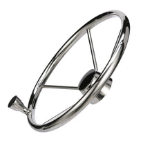 Seachoice 5-Spoke Destroyer Steering Wheel w/ Turning Knob, Stainless Steel, Black Center Cap -Modern Boat Sales & Service