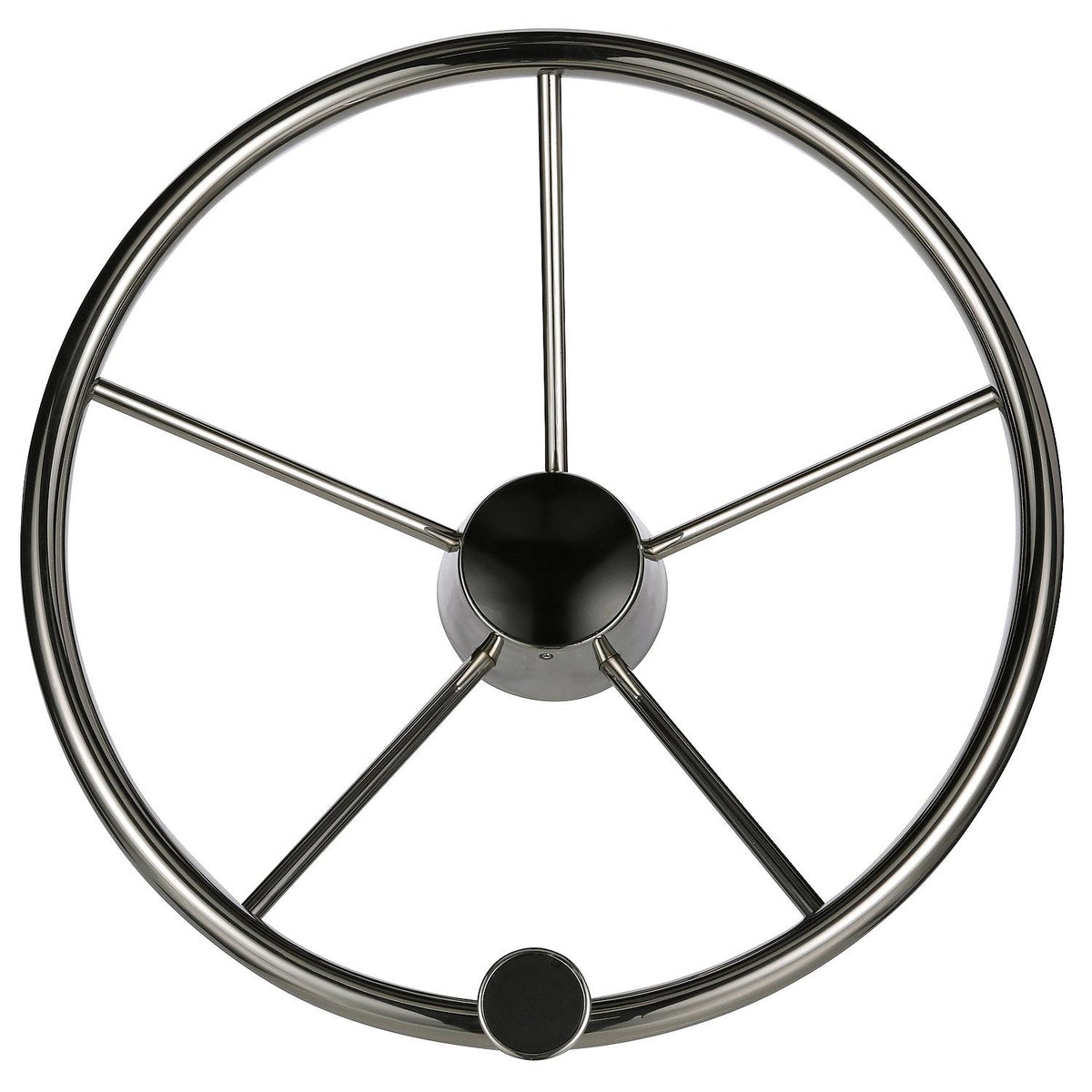 Seachoice 5-Spoke Destroyer Steering Wheel w/ Turning Knob, Stainless Steel, Black Center Cap Default Title -Modern Boat Sales & Service