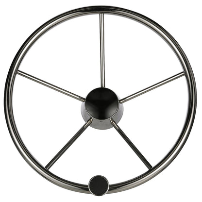Seachoice 5-Spoke Destroyer Steering Wheel w/ Turning Knob, Stainless Steel, Black Center Cap Default Title -Modern Boat Sales & Service