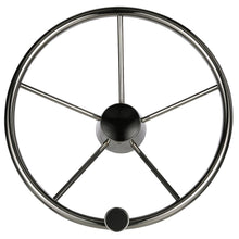 Seachoice 5-Spoke Destroyer Steering Wheel w/ Turning Knob, Stainless Steel, Black Center Cap Default Title -Modern Boat Sales & Service