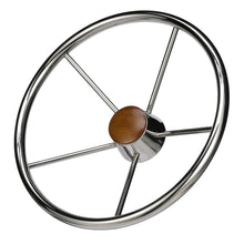 Seachoice 5-Spoke Destroyer Steering Wheel, Stainless Steel, Genuine Teak Center Cap -Modern Boat Sales & Service