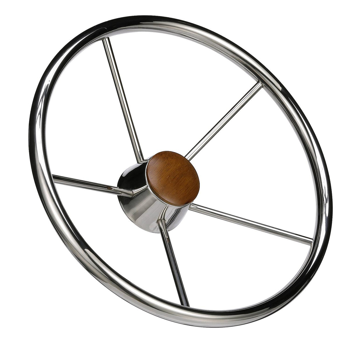 Seachoice 5-Spoke Destroyer Steering Wheel, Stainless Steel, Genuine Teak Center Cap Default Title -Modern Boat Sales & Service