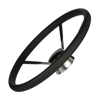 Seachoice 5-Spoke Destroyer Steering Wheel w/ Permanent Foam Grip, Stainless Steel, Black Center Cap -Modern Boat Sales & Service