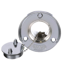 Seachoice Deck Mount Gas Fill Plate w/ Cap, Chrome-Plated Zinc, Includes Rubber Gasket and Beaded Chain Cap Tether -Modern Boat Sales & Service