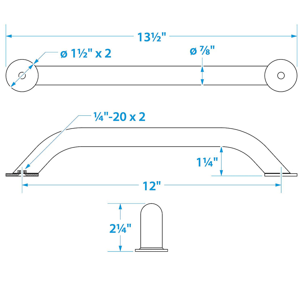 Seachoice Hand Rail, 12 in. Long, 304 Stainless Steel, Accepts 1/4-20 Bolts Default Title -Modern Boat Sales & Service