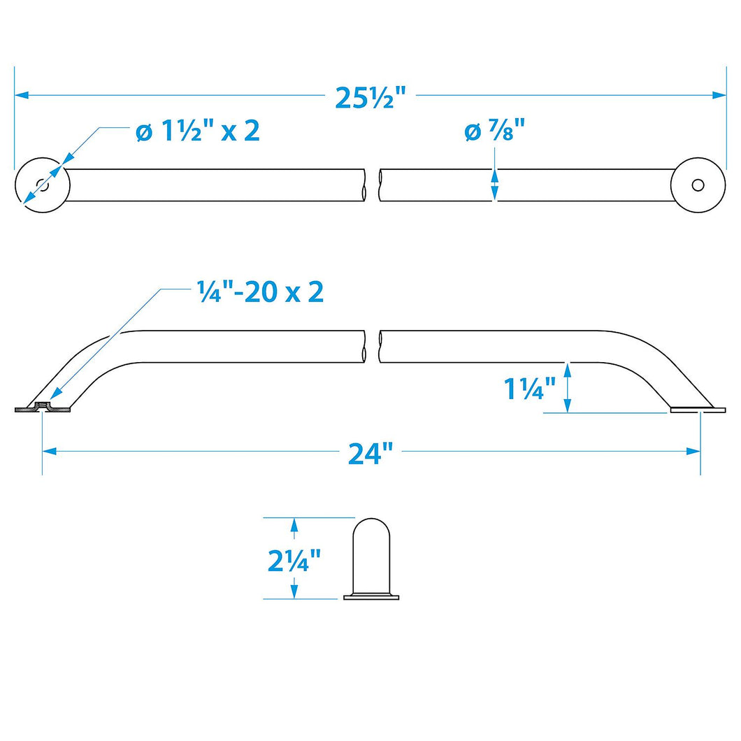Seachoice Hand Rail, 24 in. Long, 304 Stainless Steel, Accepts 1/4-20 Bolts Default Title -Modern Boat Sales & Service