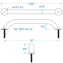 Seachoice Hand Rail w/ Studs, 12 In. Long, 304 Stainless Steel, 5/16-18 X 1-7/8 In. Studs -Modern Boat Sales & Service