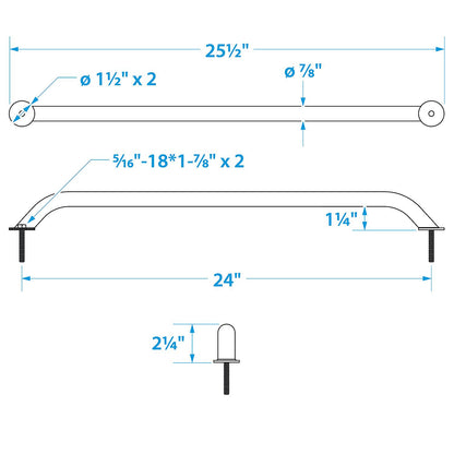 Seachoice Hand Rail w/ Studs, 24 In. Long, 304 Stainless Steel, 5/16-18 X 1-7/8 In. Studs Default Title -Modern Boat Sales & Service
