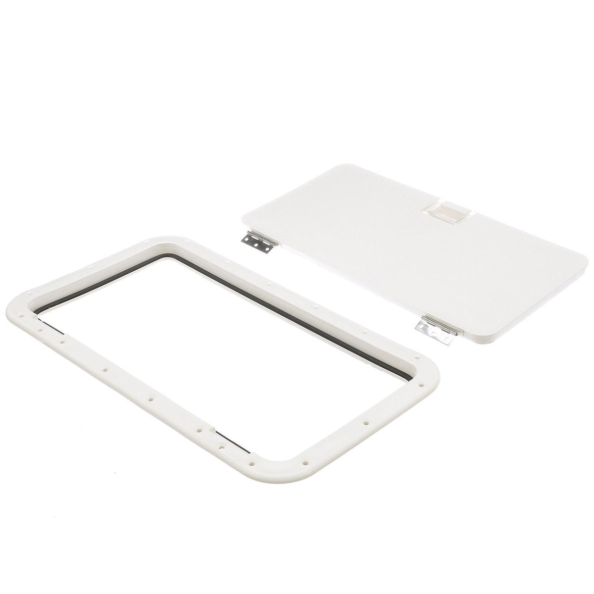 Seachoice White Handle Hatch, 10 in. X 20 in., Stainless Steel Hinge -Modern Boat Sales & Service