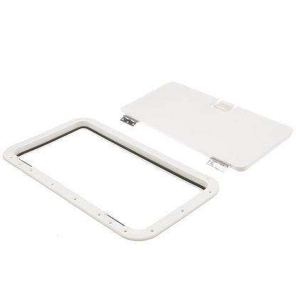 Seachoice White Handle Hatch, 10 in. X 20 in., Stainless Steel Hinge -Modern Boat Sales & Service