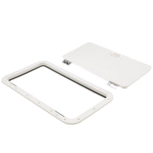 Seachoice White Handle Hatch, 10 in. X 20 in., Stainless Steel Hinge -Modern Boat Sales & Service