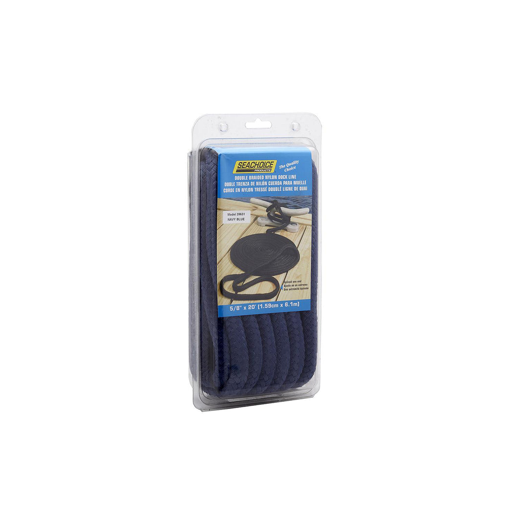 Seachoice Double-Braid Nylon Dock Line w/ Eye Splice, Pre-Shrunk, Heat Stabilized, 5/8 In. x 20 Ft., Navy Default Title -Modern Boat Sales & Service