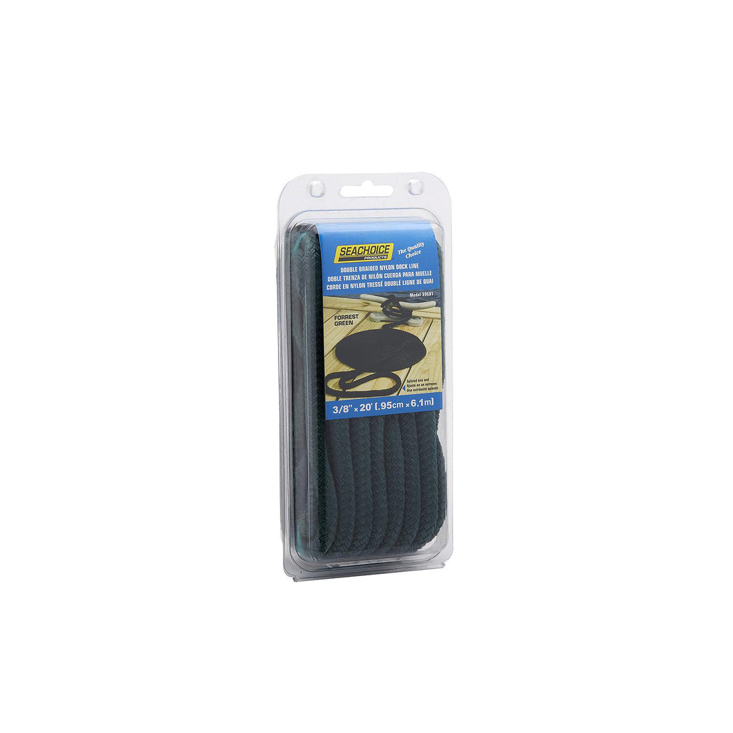 Seachoice Double-Braid Nylon Dock Line w/ Eye Splice, Pre-Shrunk, Heat Stabilized, 3/8 In. X 20 Ft., Forest Green Default Title -Modern Boat Sales & Service