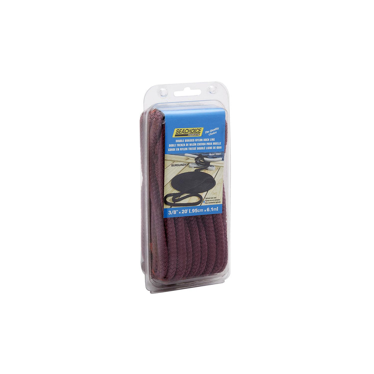 Seachoice Double-Braid Nylon Dock Line w/ Eye Splice, Pre-Shrunk, Heat Stabilized, 3/8 In. X 20 Ft., Burgundy -Modern Boat Sales & Service