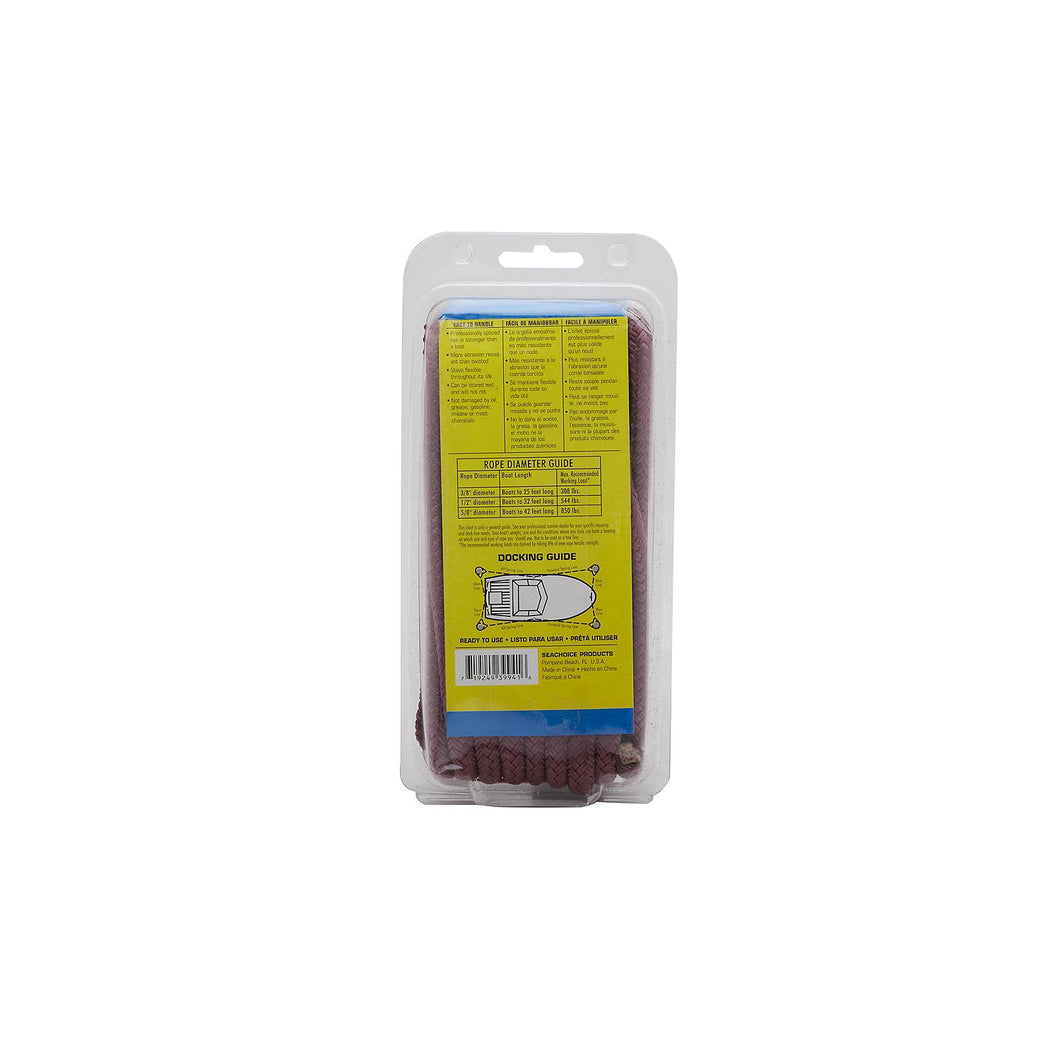 Seachoice Double-Braid Nylon Dock Line w/ Eye Splice, Pre-Shrunk, Heat Stabilized, 3/8 In. X 20 Ft., Burgundy Default Title -Modern Boat Sales & Service