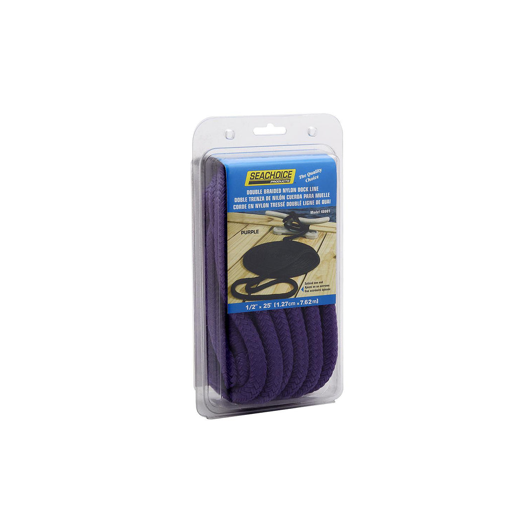 Seachoice Double-Braid Nylon Dock Line w/ Eye Splice, Pre-Shrunk, Heat Stabilized, 1/2 In. X 25 Ft., Purple Default Title -Modern Boat Sales & Service
