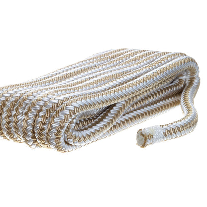 Seachoice Double-Braid Nylon Dock Line w/ Eye Splice, Pre-Shrunk, Heat Stabilized, 3/8 In. X 15 Ft., Gold White -Modern Boat Sales & Service
