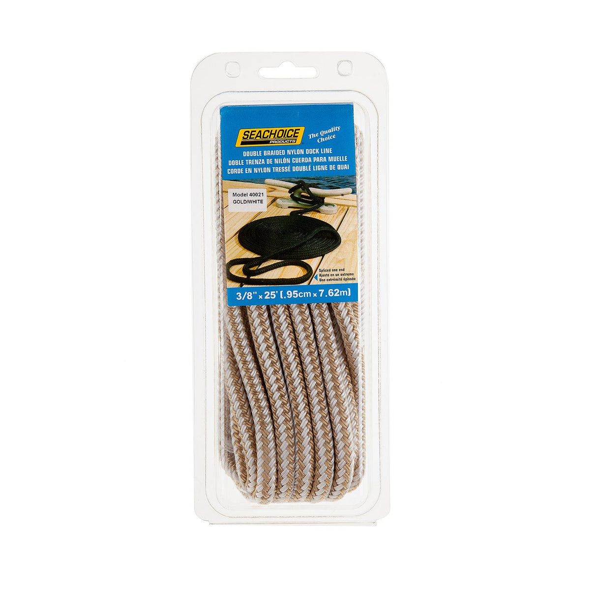 Seachoice Double-Braid Nylon Dock Line w/ Eye Splice, Pre-Shrunk, Heat Stabilized, 3/8 In. X 25 Ft., Gold White Default Title -Modern Boat Sales & Service