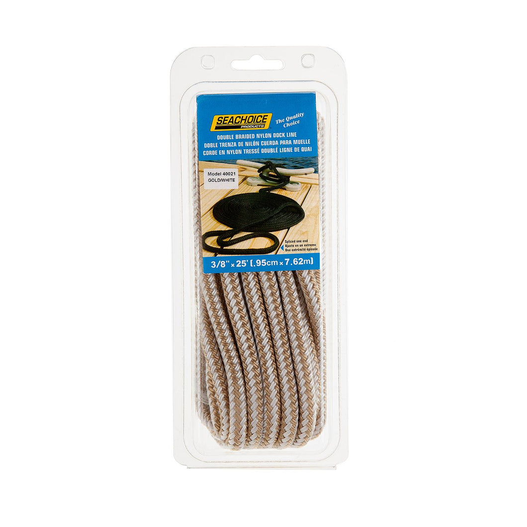 Seachoice Double-Braid Nylon Dock Line w/ Eye Splice, Pre-Shrunk, Heat Stabilized, 3/8 In. X 25 Ft., Gold White Default Title -Modern Boat Sales & Service