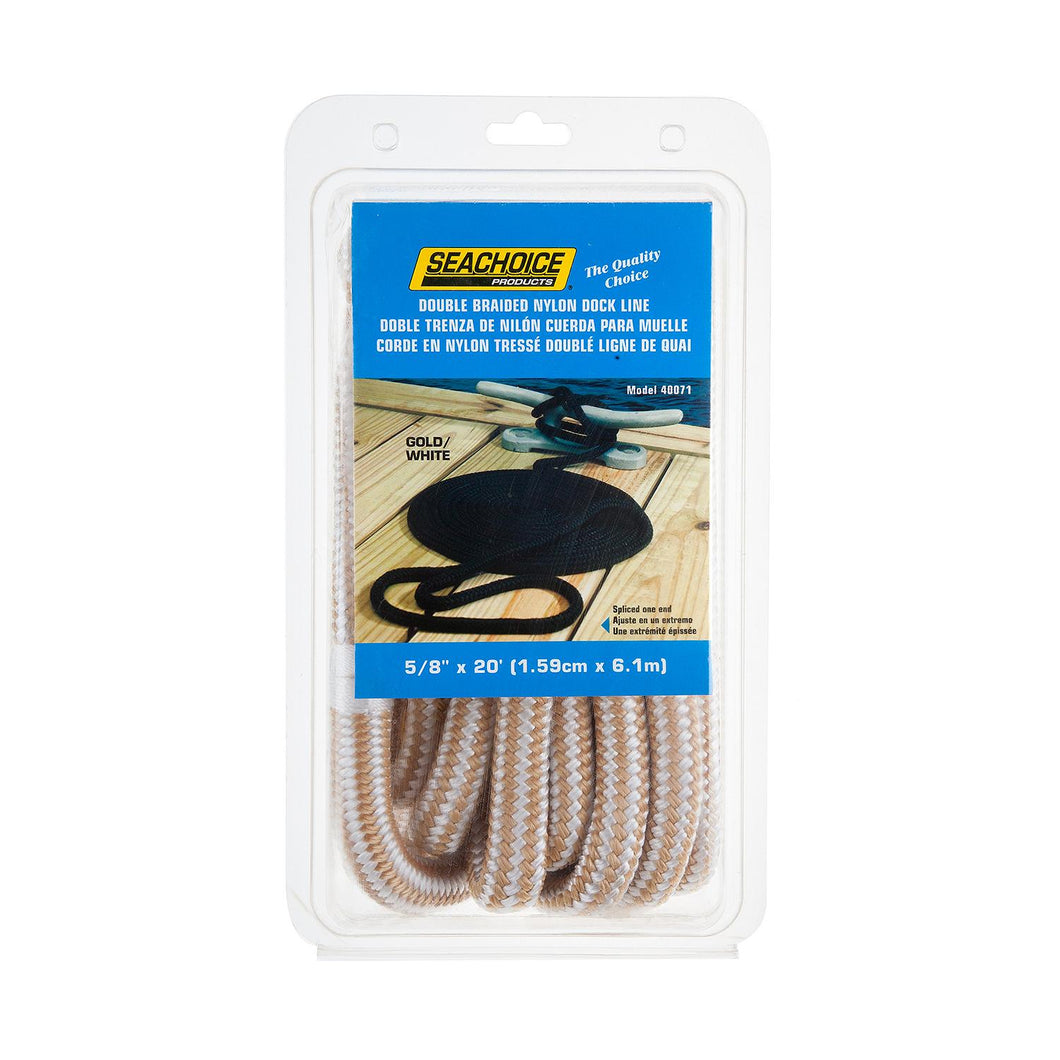 Seachoice Double-Braid Nylon Dock Line w/ Eye Splice, Pre-Shrunk, Heat Stabilized, 5/8 In. X 20 Ft., Gold White Default Title -Modern Boat Sales & Service