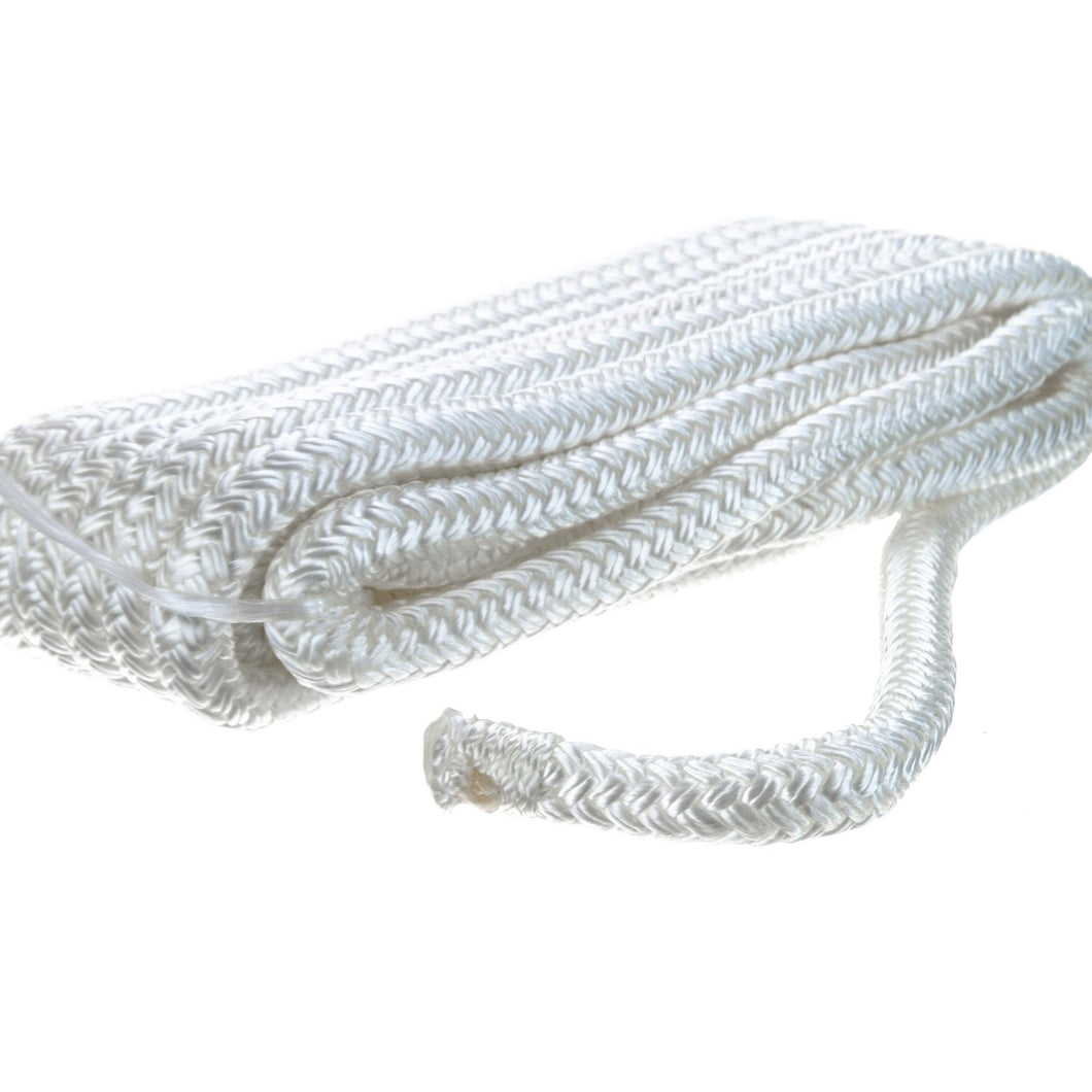 Seachoice Double-Braid Nylon Dock Line w/ Eye Splice, Pre-Shrunk, Heat Stabilized, 3/8 In. X 15 Ft., White Default Title -Modern Boat Sales & Service