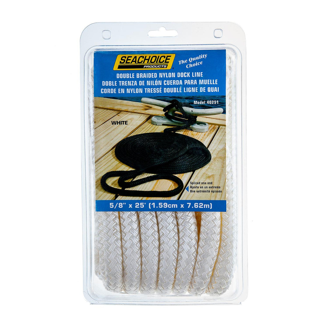 Seachoice Double-Braid Nylon Dock Line w/ Eye Splice, Pre-Shrunk, Heat Stabilized, 5/8 In. X 25 Ft., White Default Title -Modern Boat Sales & Service