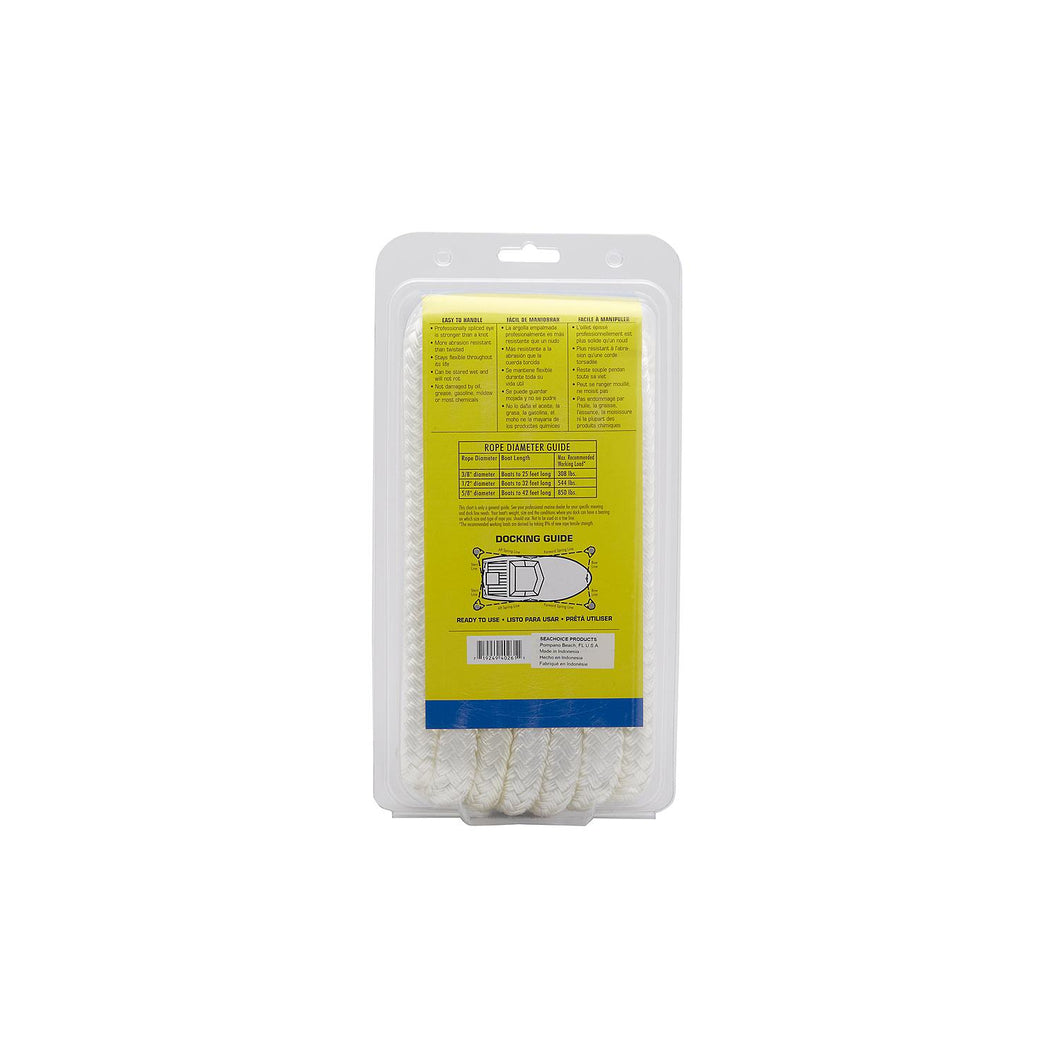 Seachoice Double-Braid Nylon Dock Line w/ Eye Splice, Pre-Shrunk, Heat Stabilized, 5/8 In. X 20 Ft., White Default Title -Modern Boat Sales & Service