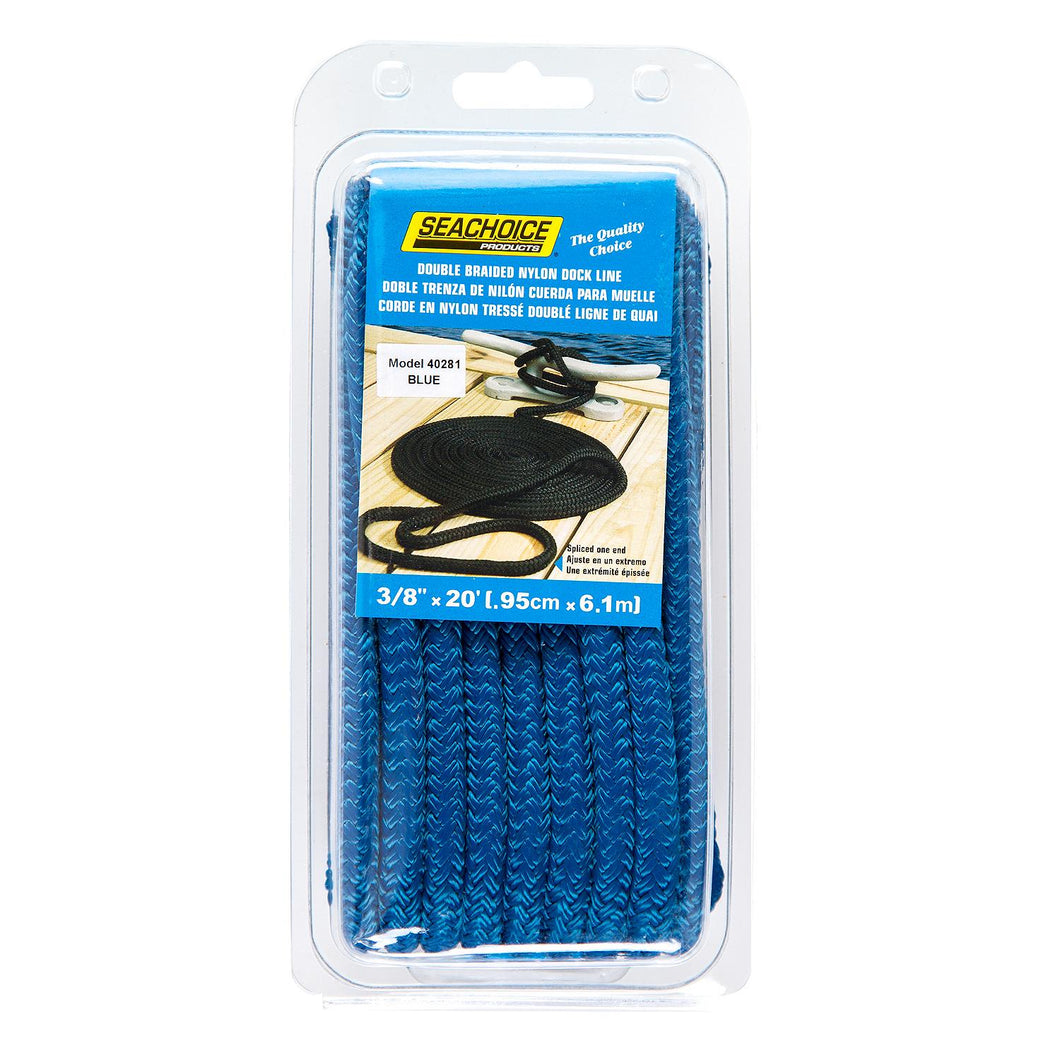 Seachoice Double-Braid Nylon Dock Line w/ Eye Splice, Pre-Shrunk, Heat Stabilized, 3/8 In. X 20 Ft., Blue Default Title -Modern Boat Sales & Service