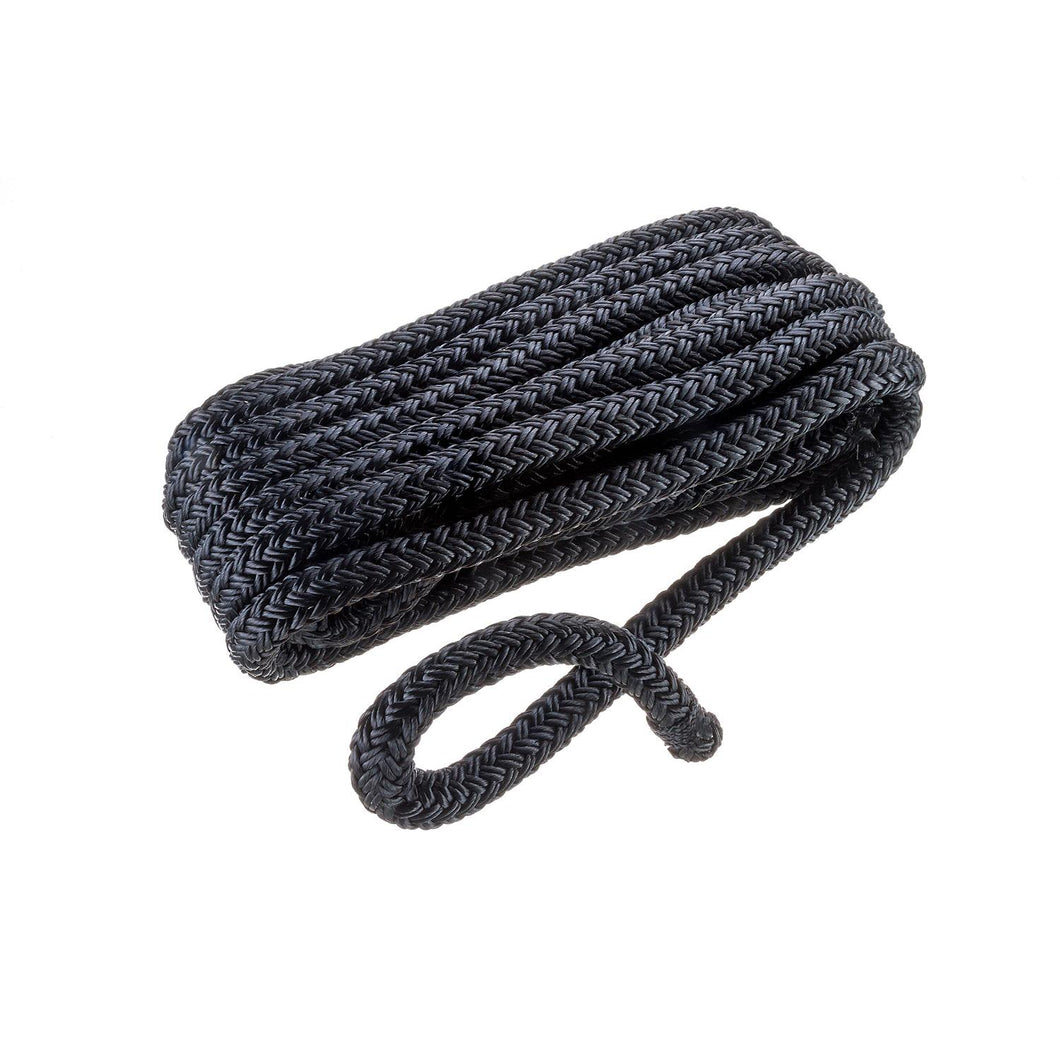 Seachoice Double-Braid Nylon Dock Line w/ Eye Splice, Pre-Shrunk, Heat Stabilized, 1/2 In. X 15 Ft., Black Default Title -Modern Boat Sales & Service