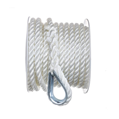 Seachoice Anchor Line Rope, 3-Strand Twisted, White, Nylon, 3/8 In. X 50 Ft. -Modern Boat Sales & Service