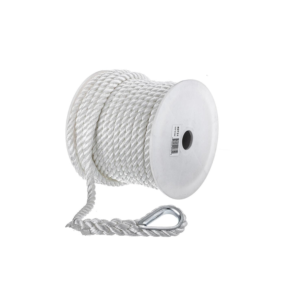 Seachoice Anchor Line Rope, 3-Strand Twisted, White, Nylon, 1/2 in. X 100 Ft. Default Title -Modern Boat Sales & Service