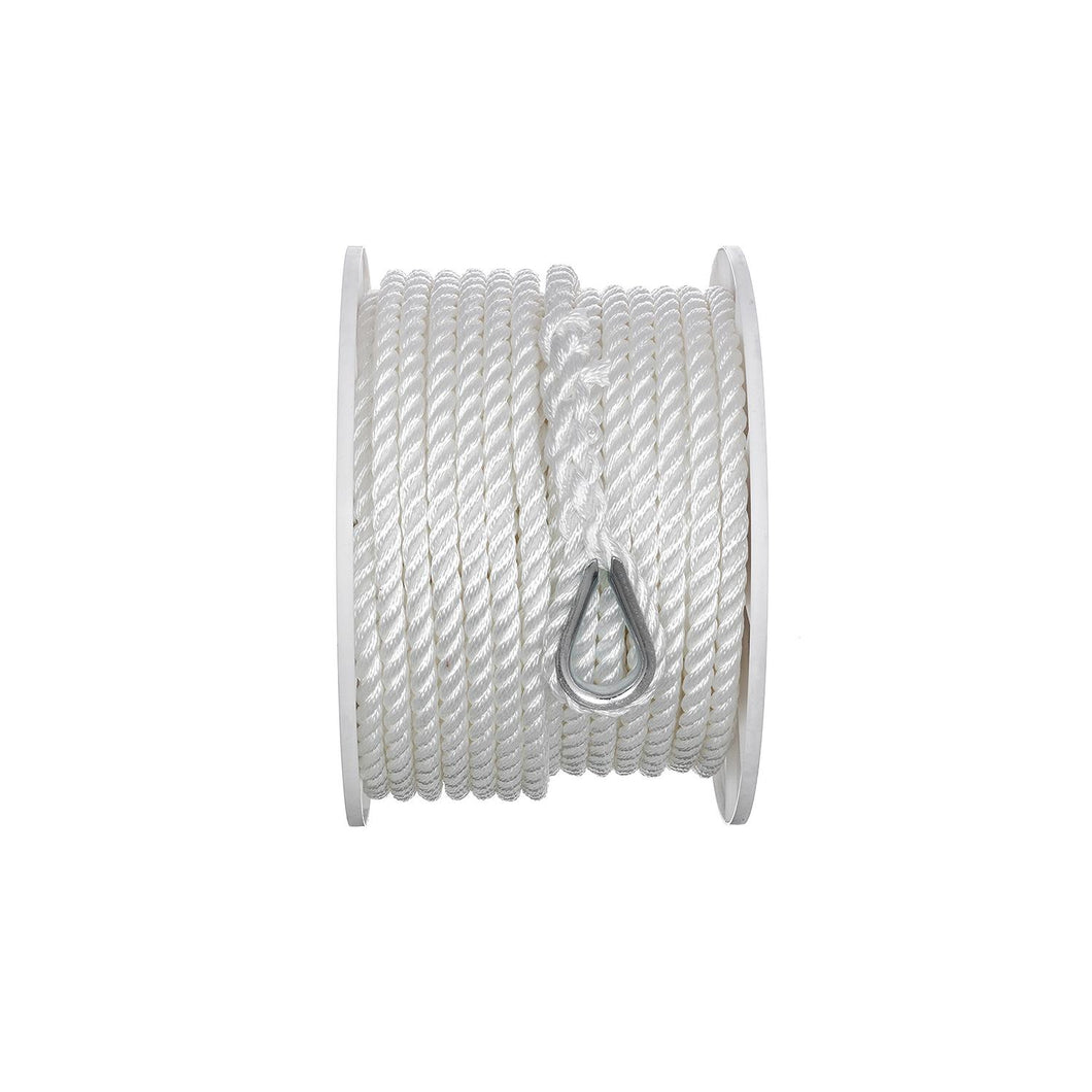 Seachoice Anchor Line Rope, 3-Strand Twisted, White, Nylon, 1/2 in. X 150 Ft. Default Title -Modern Boat Sales & Service