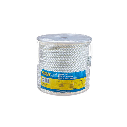 Seachoice Anchor Line Rope, 3-Strand Twisted, White, Nylon, 1/2 in. X 250 Ft. Default Title -Modern Boat Sales & Service
