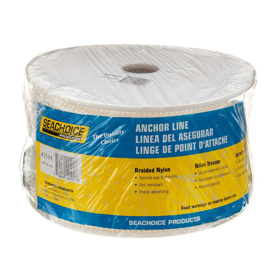 Seachoice Boat Anchor Rope, Double-Braid, Nylon, Achor Line, 3/8 in. X 100 Ft., White Default Title -Modern Boat Sales & Service