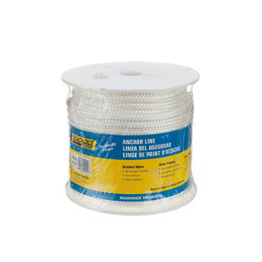 Seachoice Boat Anchor Rope, Double-Braid, Nylon, Achor Line, 3/8 in. X 150 Ft., White Default Title -Modern Boat Sales & Service