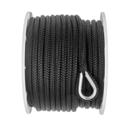 Seachoice Boat Anchor Rope, Double-Braid, Nylon, Achor Line, 1/2 in. X 150 Ft., Black -Modern Boat Sales & Service