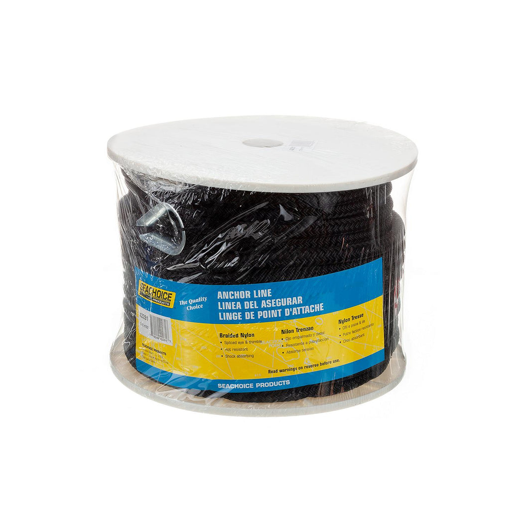 Seachoice Boat Anchor Rope, Double-Braid, Nylon, Achor Line, 1/2 in. X 150 Ft., Black Default Title -Modern Boat Sales & Service