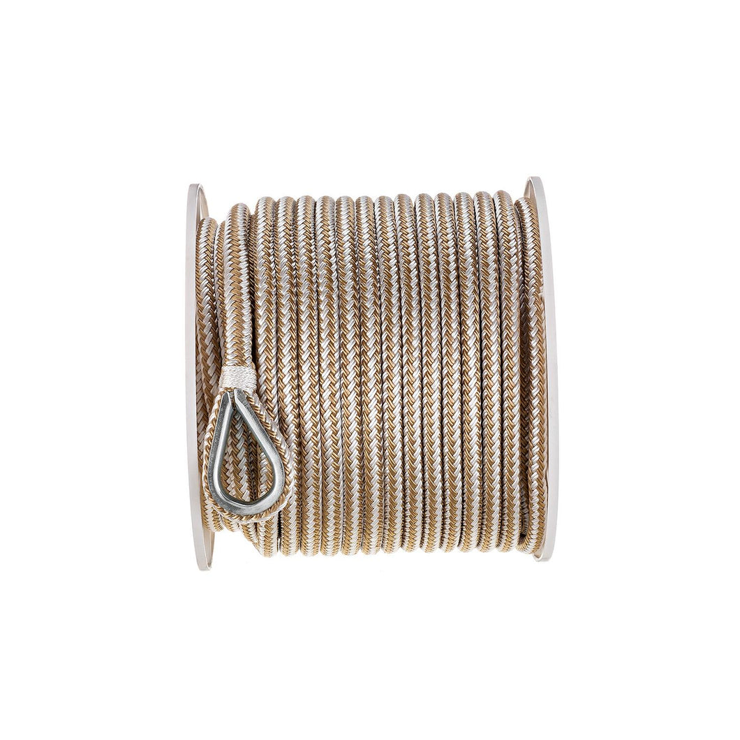 Seachoice Boat Anchor Rope, Double-Braid, Nylon, Achor Line, 3/8 in. X 150 Ft., Gold/White Default Title -Modern Boat Sales & Service