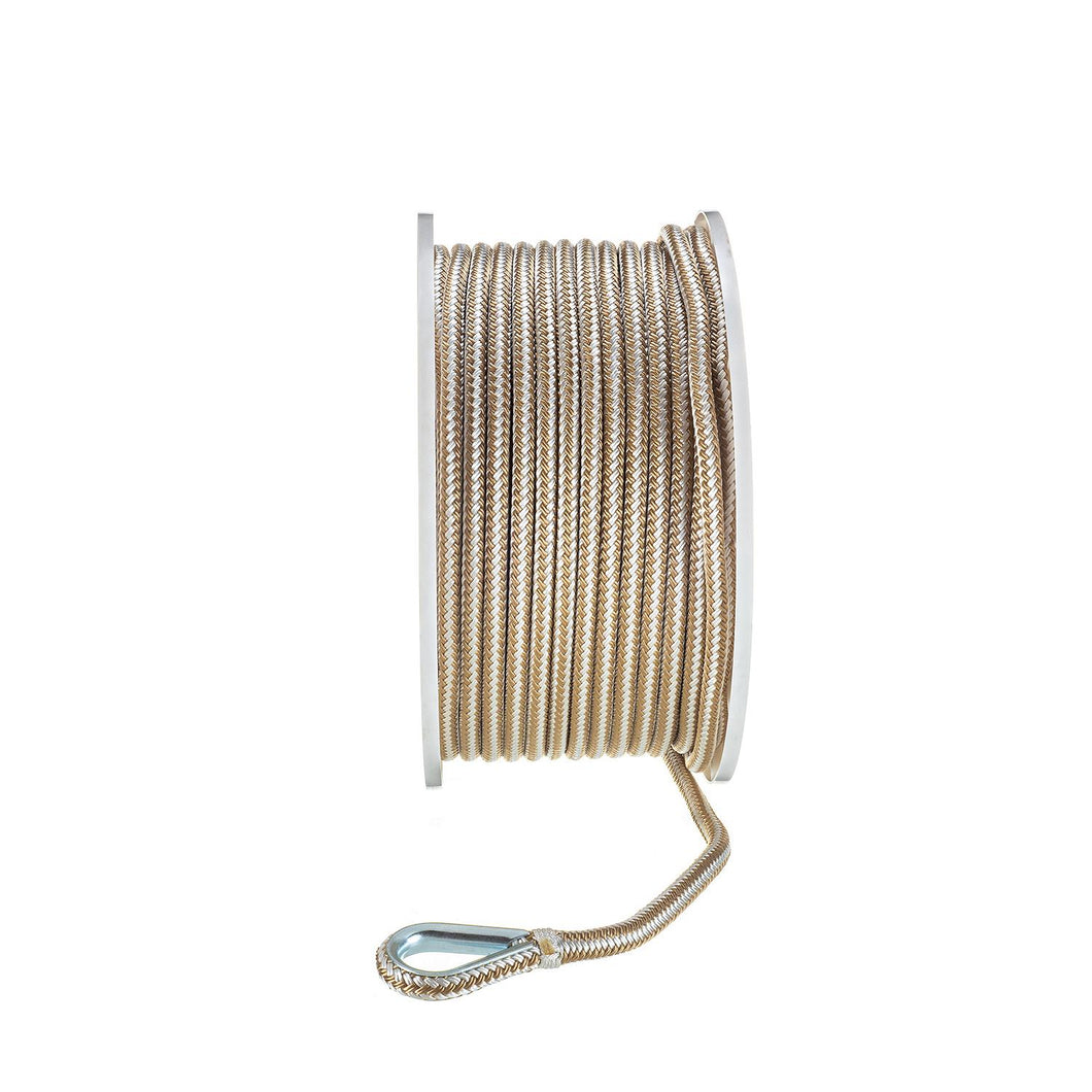 Seachoice Boat Anchor Rope, Double-Braid, Nylon, Achor Line, 3/8 in. X 200 Ft., Gold/White Default Title -Modern Boat Sales & Service