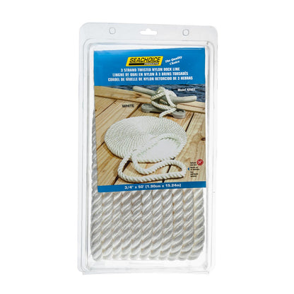 Seachoice High Quality Dock Rope for Boating - 3-Strand Twisted Nylon Line, Â¾-Inch x 50 Feet, White -Modern Boat Sales & Service