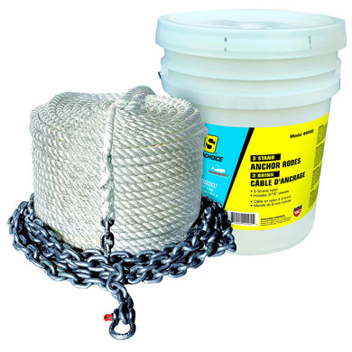 Seachoice 44562 3 Strand Nylon Anchor Rope, 1/2 In. x 50 Ft Rope with 1/4 In. x 10 Ft Chain -Modern Boat Sales & Service