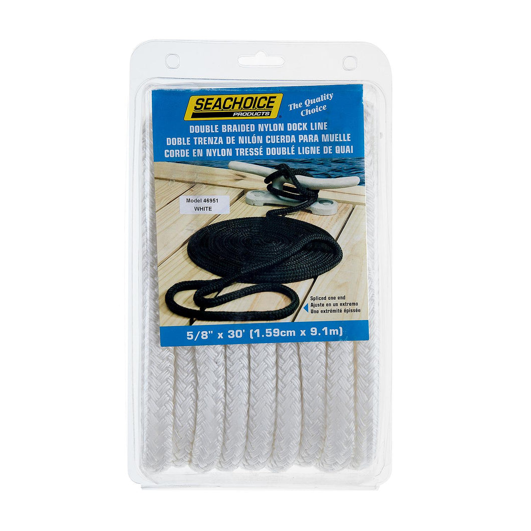 Seachoice 46951 Double-Braid Nylon Dock Line w/ Eye Splice, Pre-Shrunk, Heat Stabilized, 5/8 In. X 30 Ft., White Default Title -Modern Boat Sales & Service